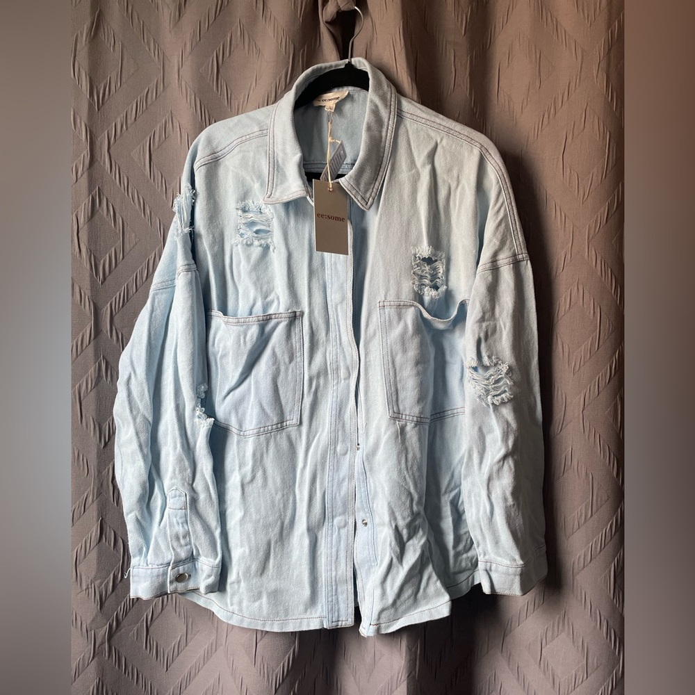 ee:some brand - Light Blue Distressed Denim Jacket